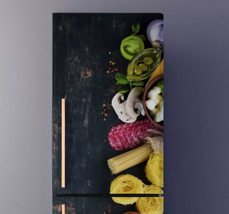 냉장고 스티커 비닐로 목재 위에 음식 - TenStickers