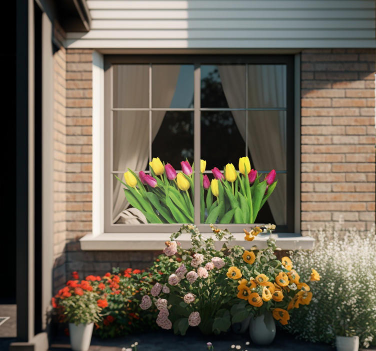 튤립 꽃다발 창 스티커 - TenStickers