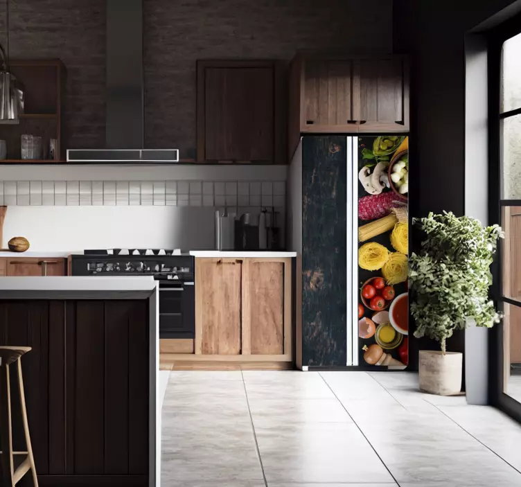 냉장고 스티커 비닐로 목재 위에 음식 - TenStickers