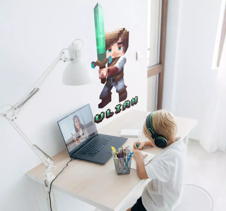 비디오 게임 벽 스티커 픽셀화된 캐릭터가 칼을 쥔것픽셀화된 캐릭터가 칼을 쥔다. - TenStickers