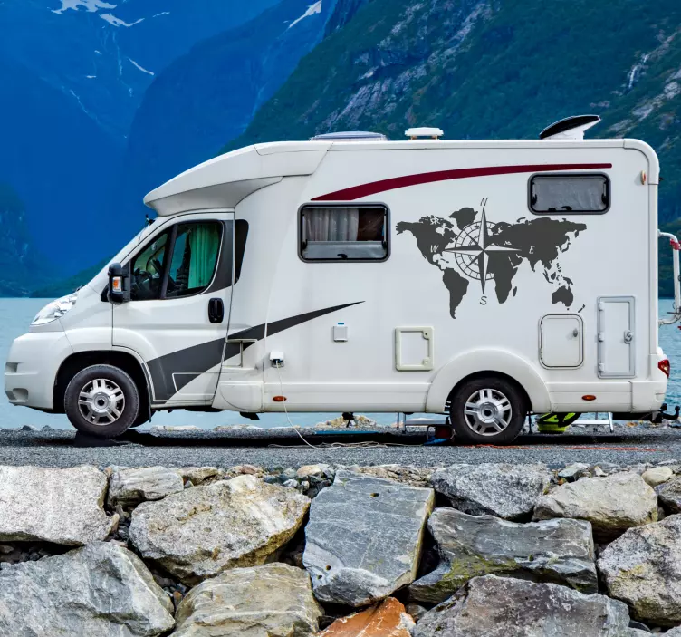 캐러밴 드로잉 데칼의 세계지도 및 나침반 - TenStickers