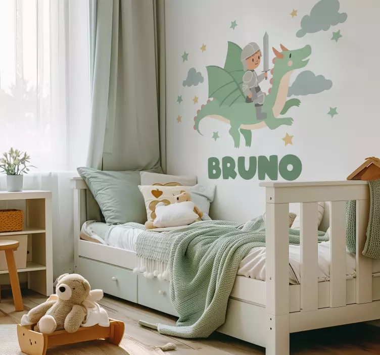 그림 벽 스티커 용을 탄 작은 기사 - TenStickers