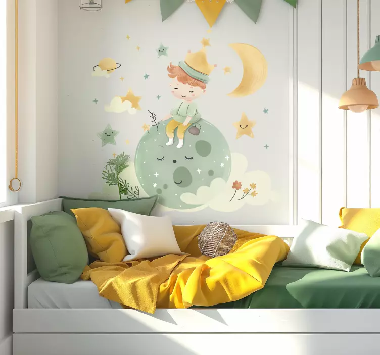 아이들을위한 벽 스티커 달에서 행복한 아이 - TenStickers