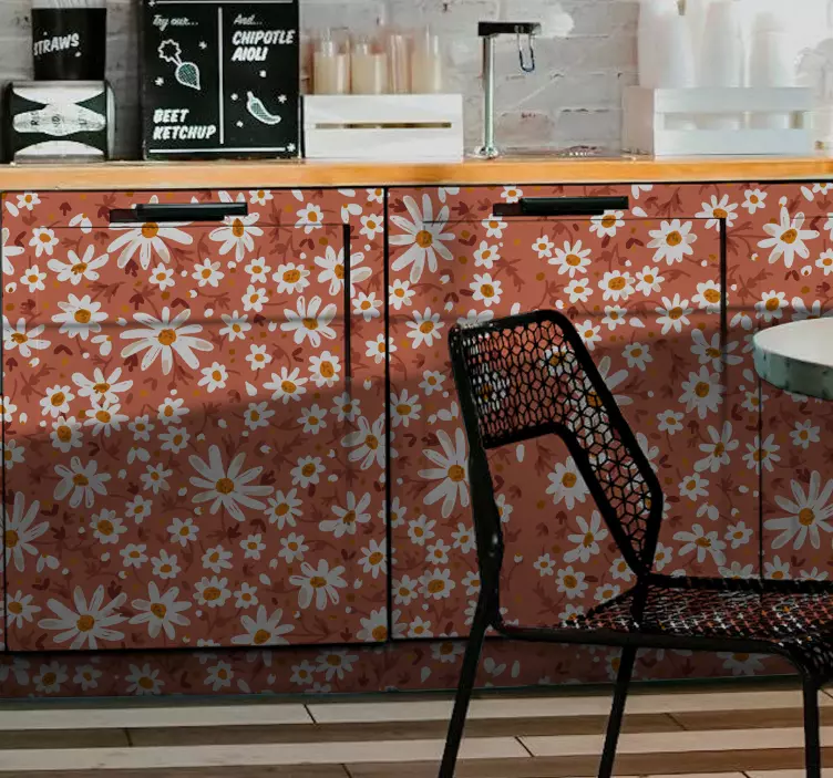 70 년대 데이지 패턴 가구 스티커 - TenStickers