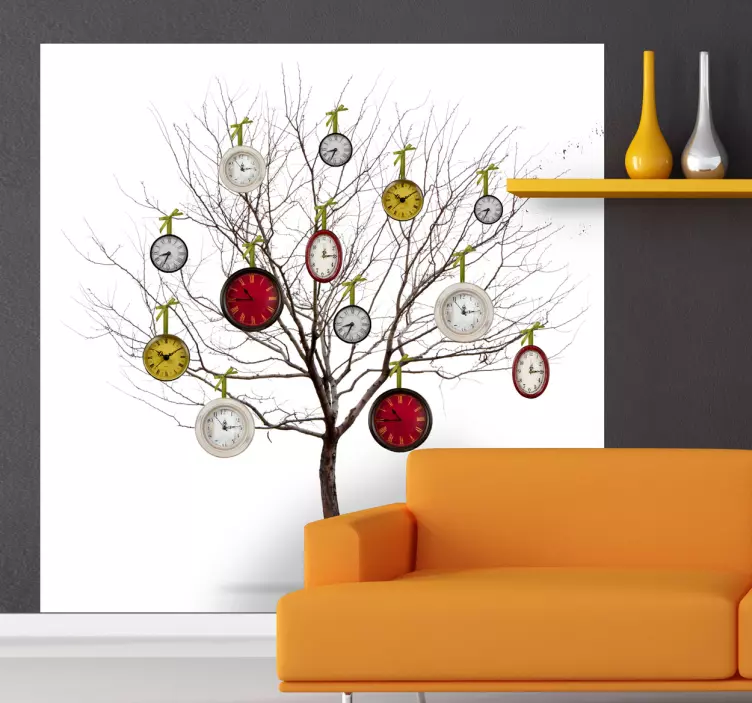 추상 미술 시계 나무 벽 벽화 스티커 - TenStickers