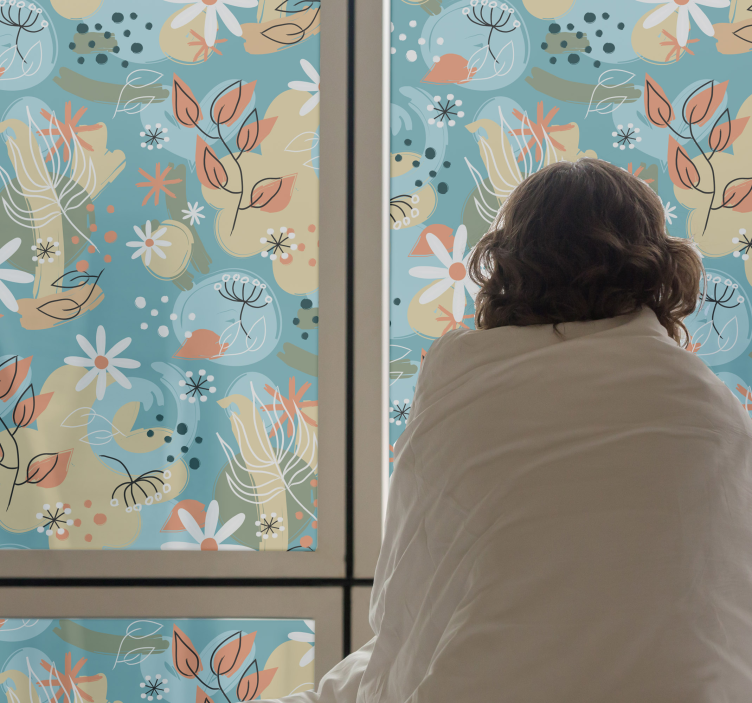 추상 평면 꽃 배경 창 스티커 - TenStickers