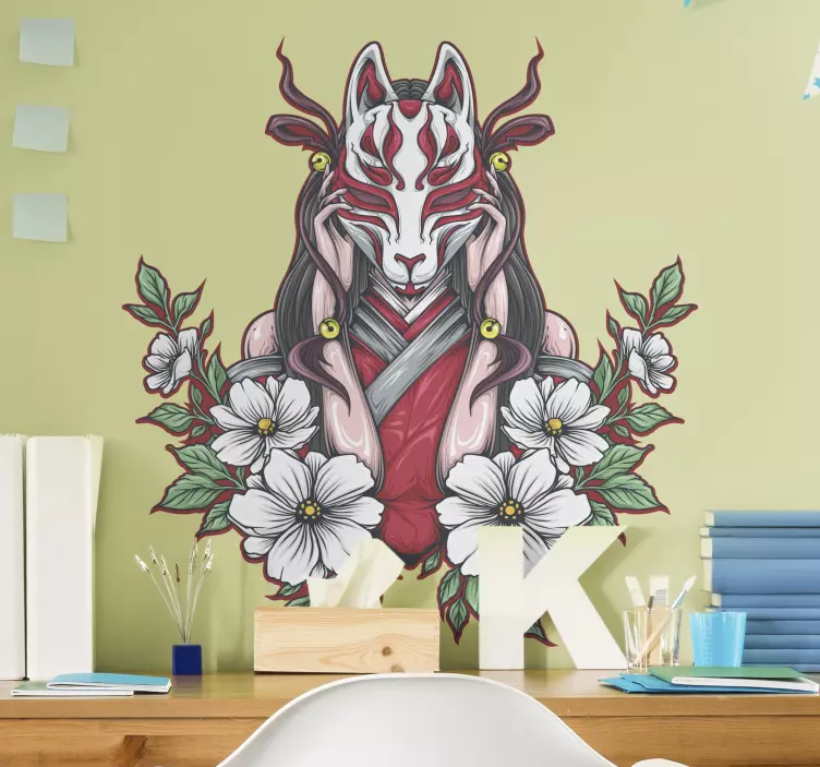 마스크 일러스트 스티커의 애니메이션 여성 - TenStickers