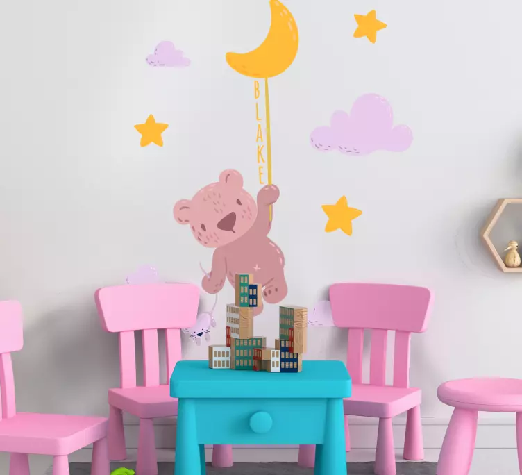 이름 맞춤 스티커와 함께 아기 곰 별 - TenStickers