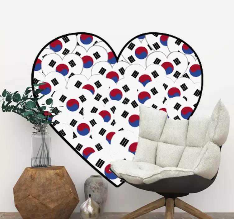 큰 한국 하트와 작은 하트 깃발 스티커 - TenStickers