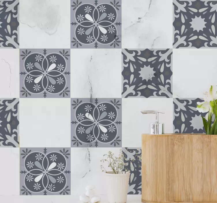 파란색 원래 꽃 타일 스티커 - TenStickers