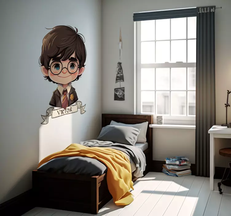 넥타이 스티커 일러스트와 함께 소년 마법사 - TenStickers