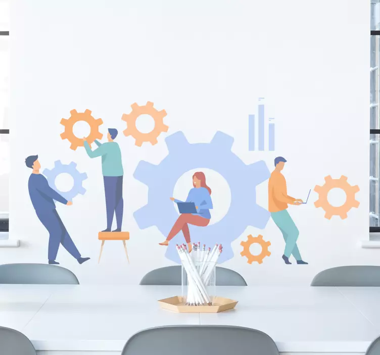 비즈니스 및 사무실 벽 스티커 팀워크와 기어 - TenStickers