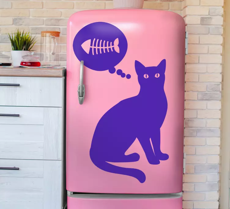 고양이 실루엣 생각 냉장고 스티커 - TenStickers