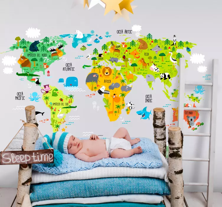 카탈로니아 어 어린이지도 세계지도 벽 스티커 - TenStickers