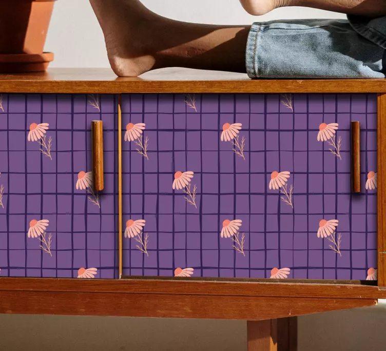 데이지 가구 스티커가 있는 체크 패턴 - TenStickers