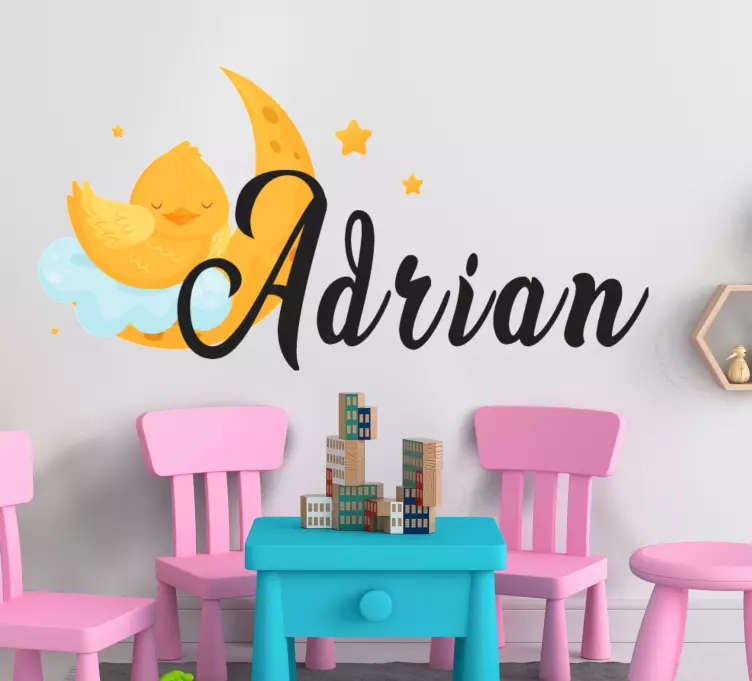 별과 이름 데칼과 함께 달에 병아리 - TenStickers