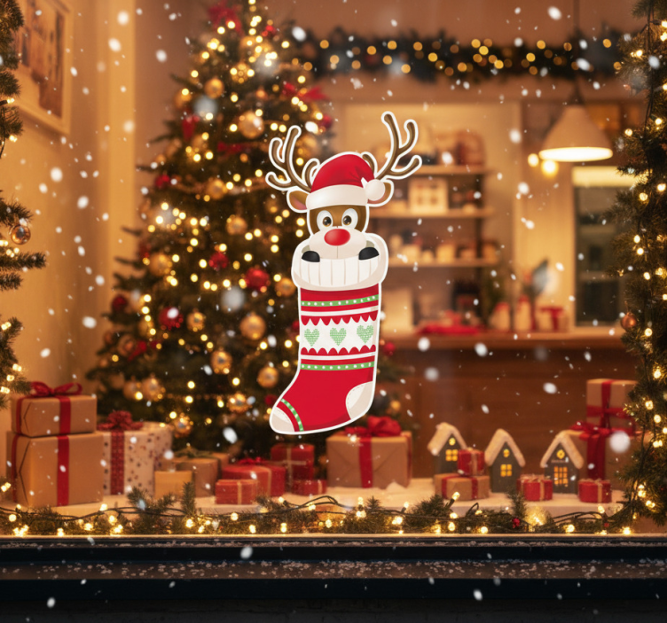 크리스마스 벽 스티커 순록 양말 - TenStickers