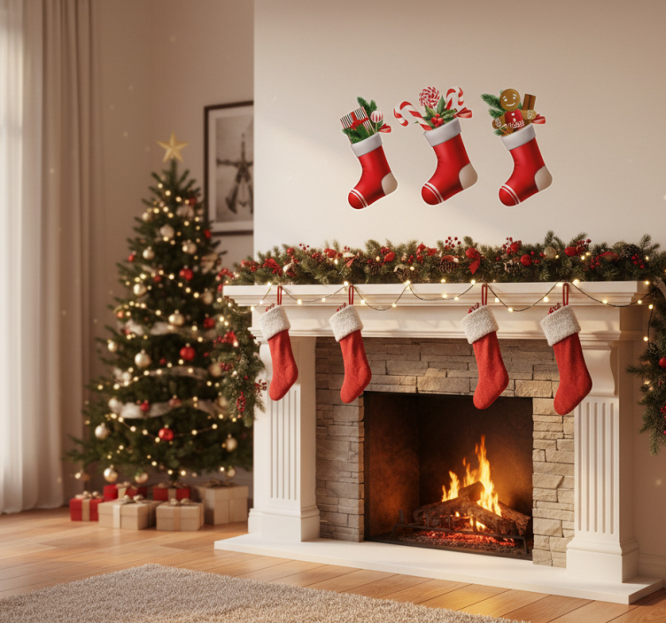 크리스마스 벽 스티커 양말 사탕 선물 - TenStickers