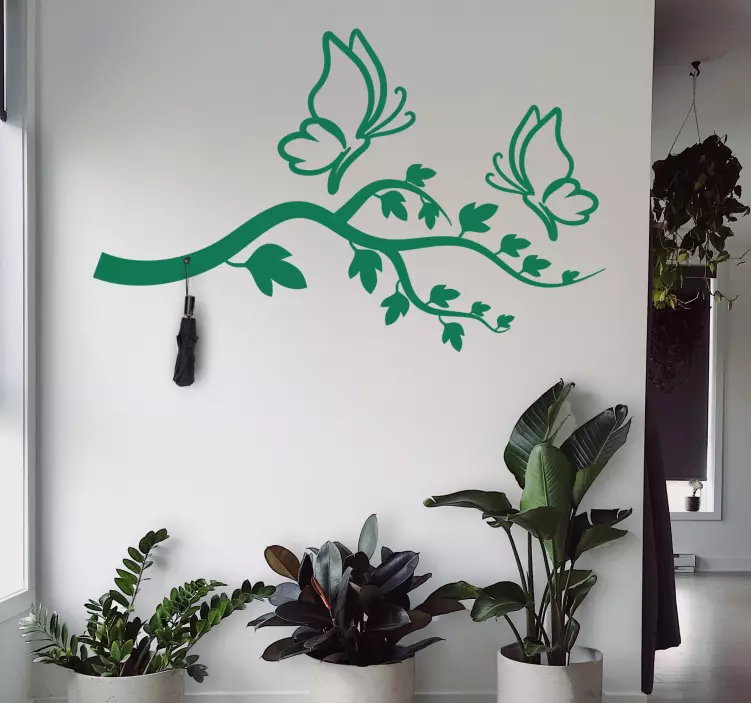 옷걸이 스티커 나뭇가지 위의 나비 - TenStickers