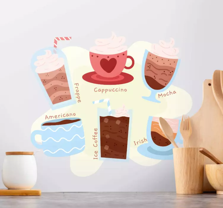 벽 스티커 요리 커피 종류와 맛 - TenStickers