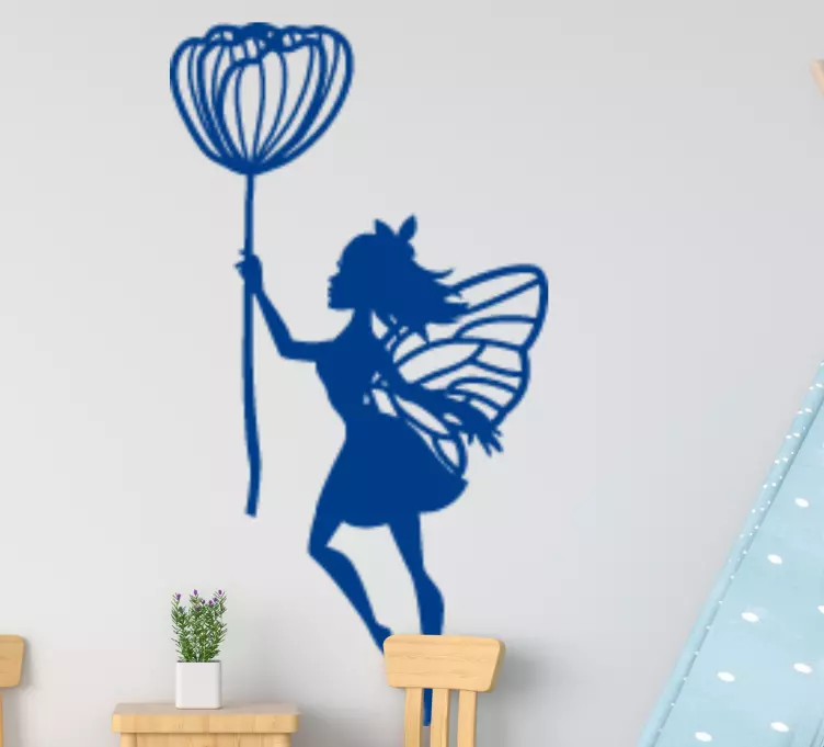 꽃 데칼과 귀여운 요정 실루엣 - TenStickers