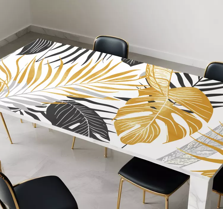 식당 벽 스티커 짙은 회색 및 황금색 잎 - TenStickers