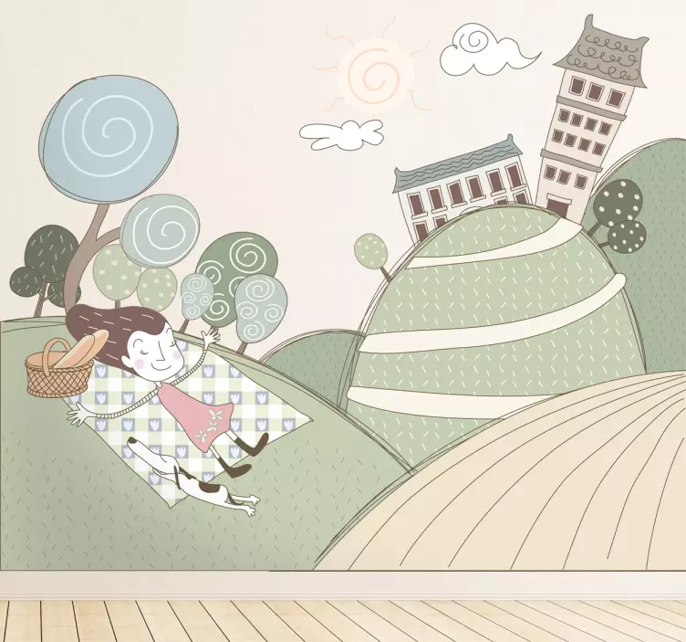 장식 벽 스티커 쾌활한 소녀 피크닉 - TenStickers