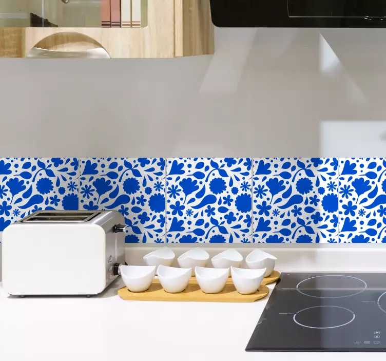 Delfts 블루 다양한 꽃 타일 스티커 - TenStickers