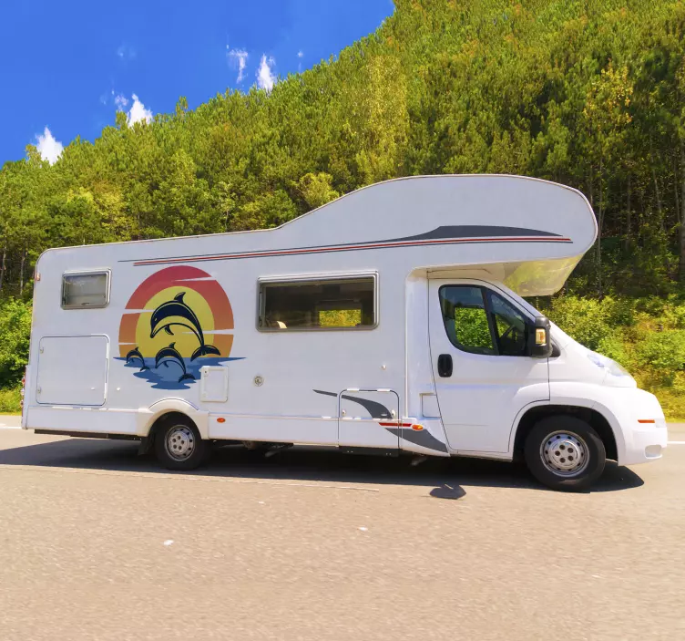 일몰 캠핑카 물고기 스티커에서 돌고래 - TenStickers