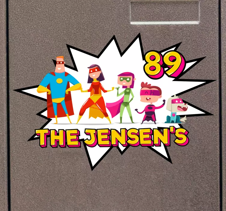 가족 슈퍼 히어로 사서함 맞춤 스티커 - TenStickers