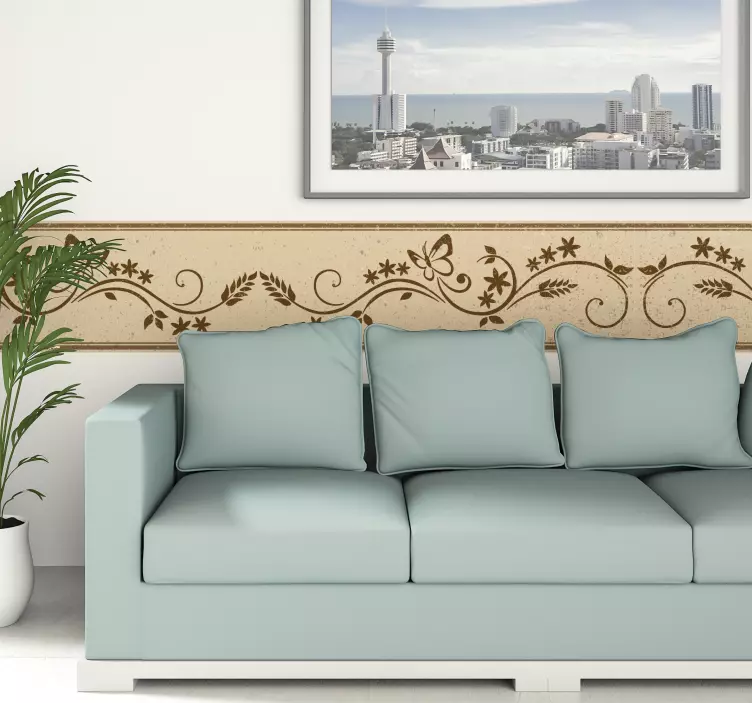 나비와 꽃 테두리 스티커 - TenStickers