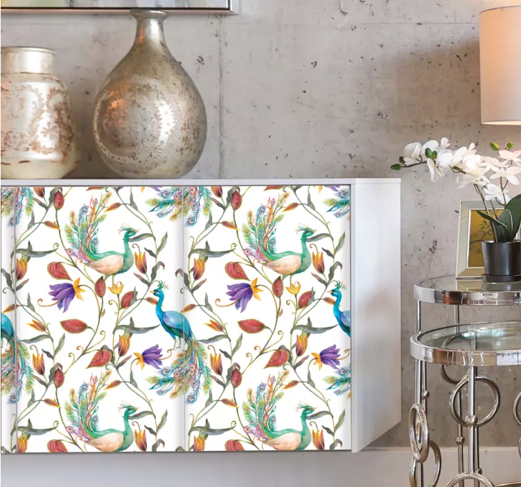가구 스티커 화려한 공작새 꽃무늬 - TenStickers