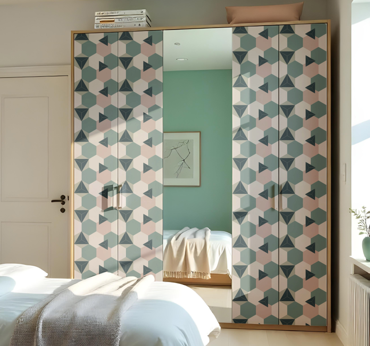 가구 스티커 핑크와 초록색 육각형 - TenStickers