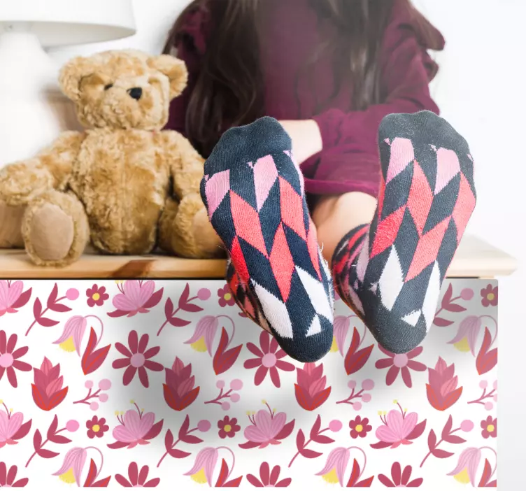 가구 스티커 핑크 꽃무늬 - TenStickers