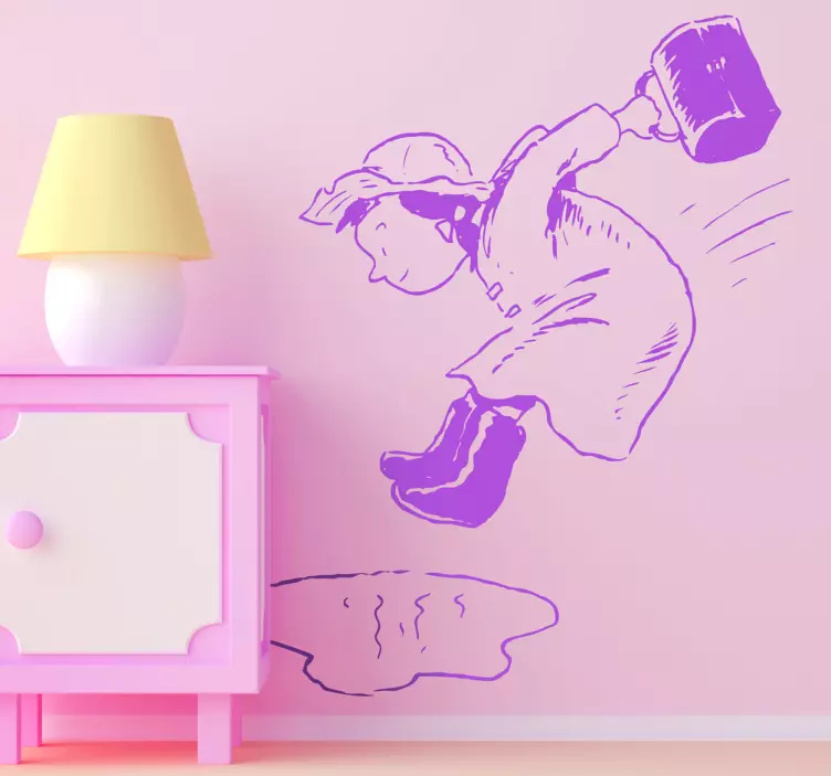 웅덩이에서 점프하는 소녀 스티커 - TenStickers