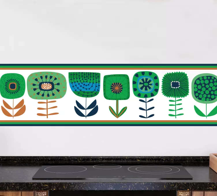 녹색 줄기와 파란색 벽 테두리 스티커 - TenStickers