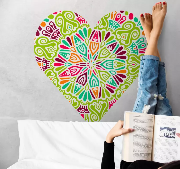심장 만다라 벽 비닐 데칼 - TenStickers