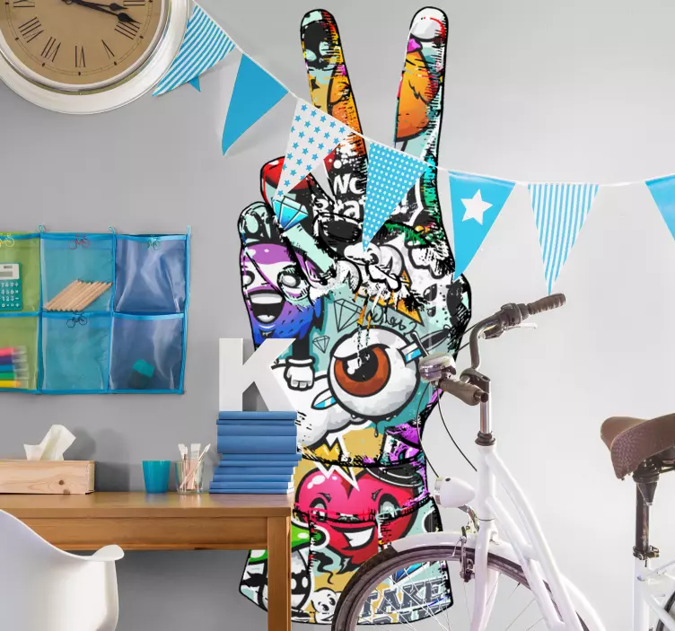 중금속 접착 비닐 다채로운 평화 손 - TenStickers