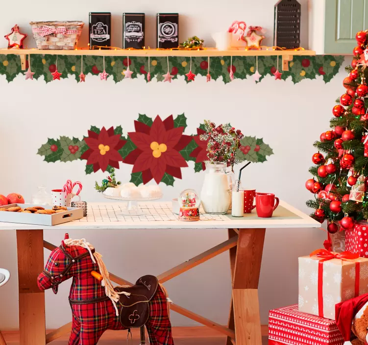 휴일 및 축제 벽 스티커 크리스마스 포인세티아 디자인 - TenStickers