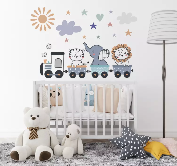 그림 벽 스티커 행복한 동물 기차 - TenStickers