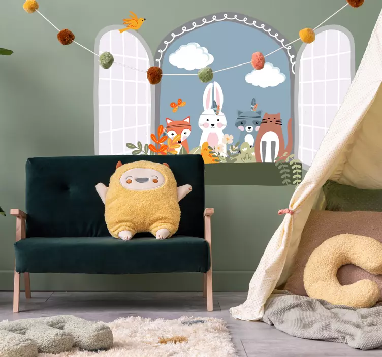 어린이 동물 창 3d 벽 스티커 - TenStickers