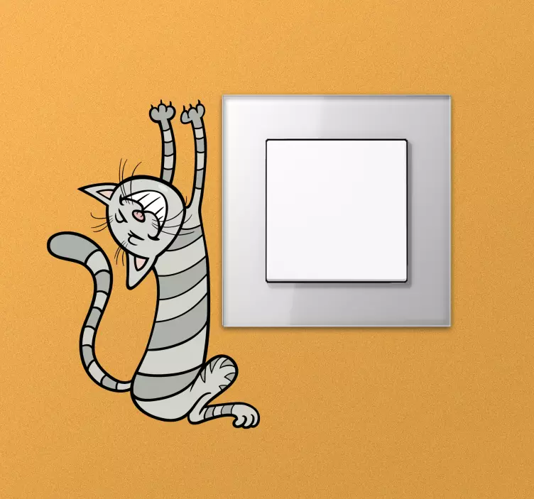 조명 스위치용 접착제 그레이 재미있는 고양이 - TenStickers