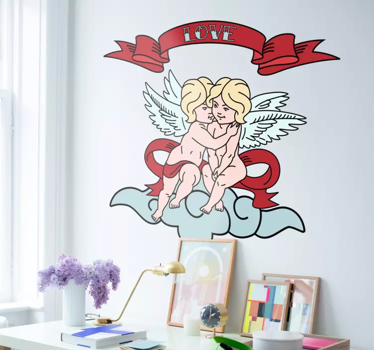 사랑 벽 스티커 함께 포옹하는 케루브들 - TenStickers