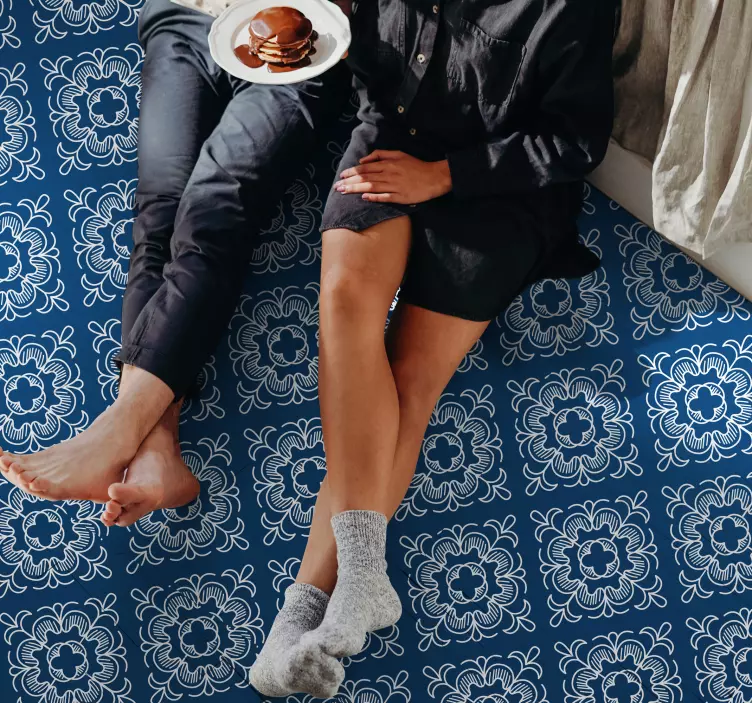 모자이크 화이트 패턴 블루 바닥 카펫 - TenStickers