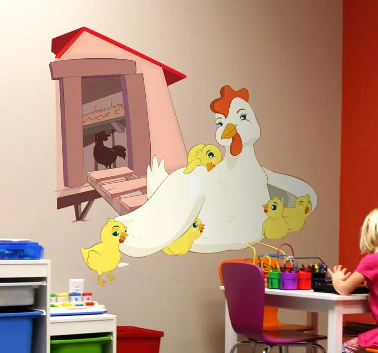 어머니 암탉과 병아리 스티커 - TenStickers