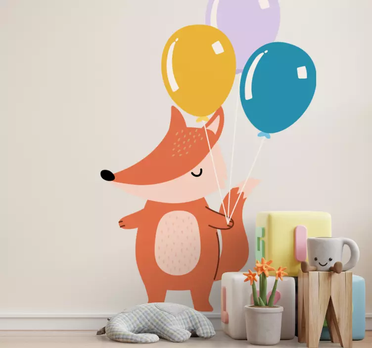 풍선 일러스트 데칼과 북유럽 여우 - TenStickers