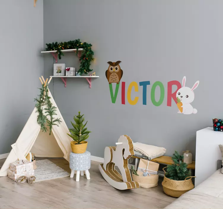 올빼미 토끼 사용자 정의 이름 스티커 그림 - TenStickers