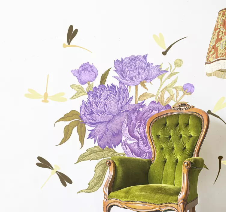 모란, 라일락과 잠자리 꽃 벽 스티커 - TenStickers