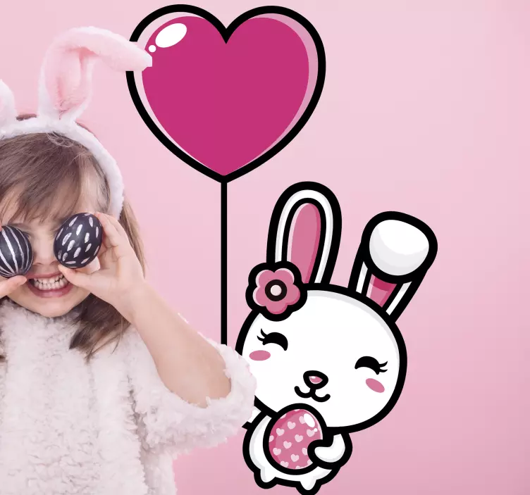 애완 동물 벽 스티커 행복한 토끼와 풍선 들기 - TenStickers