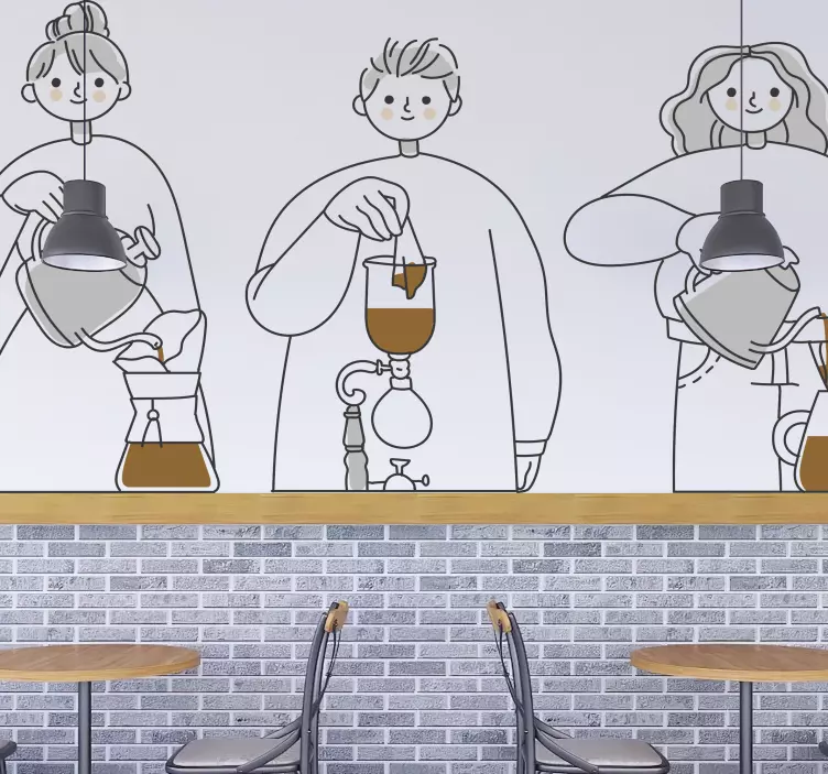 요리사 및 레스토랑 벽 스티커 커피 내리는 그림 - TenStickers